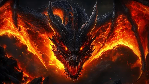 Infernal dragon unleashes molten fire amid stormy darkness