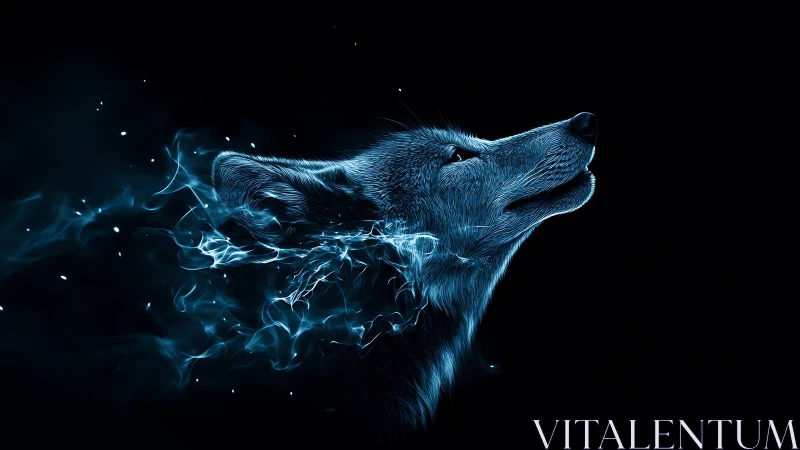 Luminous spirit wolf dissolves into streaming neon embers