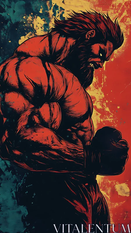 Ferocious muscular warrior in stylized grunge comic art.