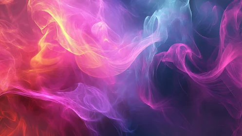 Vibrant neon vapor clouds swirl through dark gradient space