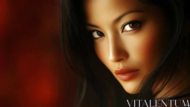 Photorealistic close-up portrait of woman, warm bokeh backdrop
