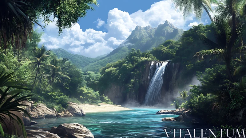 Tropical Paradise: Waterfall and Mountain Magic.