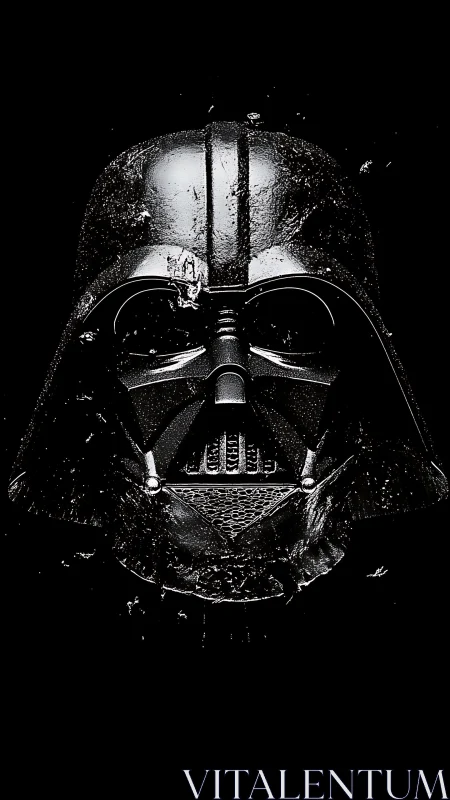 High-contrast helmet portrait with specular degradation mapping.