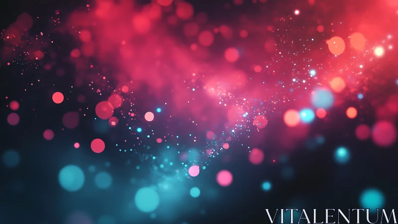 Glowing pink and teal bokeh lights drift softly in dreamy space