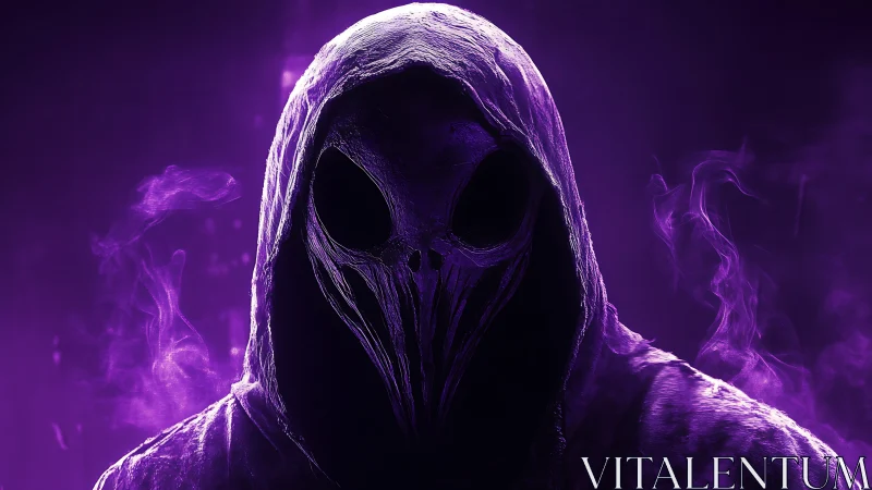 Hooded skull-like figure in purple smoke and lighting.