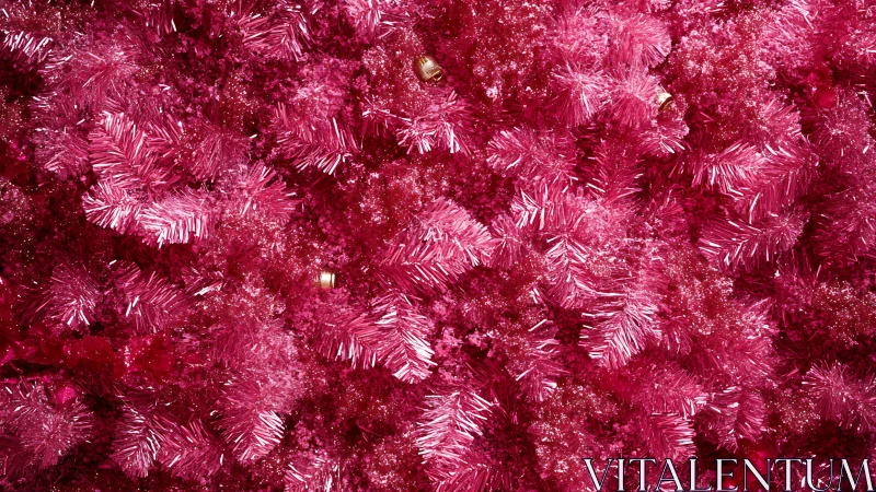 Hot pink tinsel branches create dense festive texture.