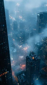 Midnight towers inhale neon fog and exhale ember-lit rain