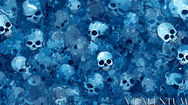 Blue chromatic skull cluster pattern with layered translucency