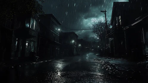 Rain-drowned midnight alley humming with quiet suspense.