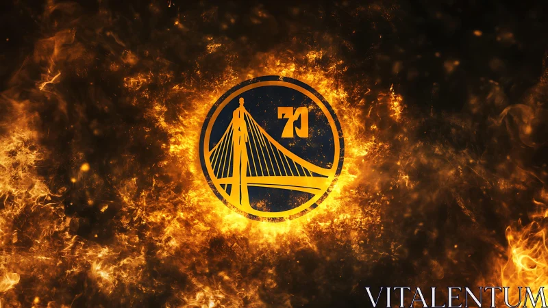 Blazing bridge emblem crowned by molten orange inferno glow.