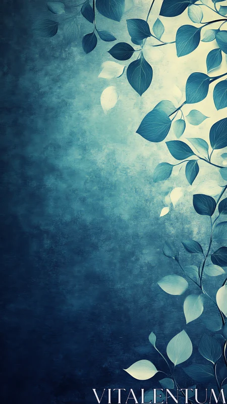 Teal botanical branches on textured gradient background.