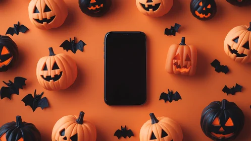 Pumpkin-Framed Phone Against a Jack-o'-Lantern Orange Backdrop.