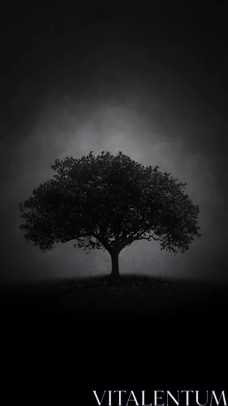 Solitary tree silhouette anchors a high-contrast nocturnal scene