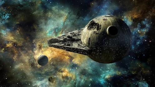 Spherical starship structure in nebula-rich outer space.