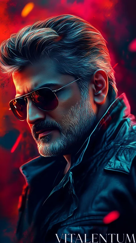 Cool silver-haired rebel in neon red and teal glow.