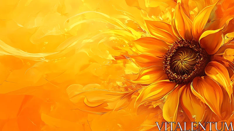 Radiant sunflower explodes across a glowing golden canvas