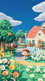 Animal Crossing Architectural Garden Landscape with Character Rendering