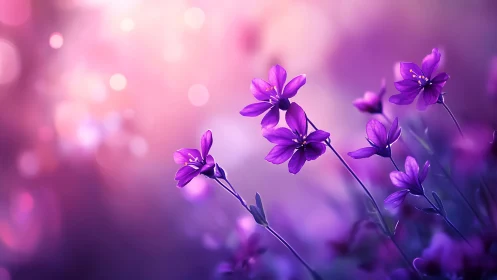 Purple Flowers Bloom Against Soft Bokeh Background