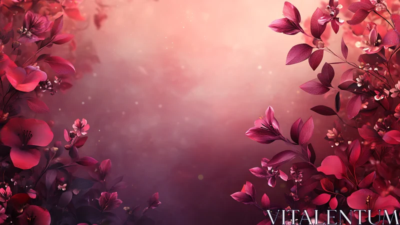 Crimson Floral Gradient with Luminous Particle Bokeh Depth