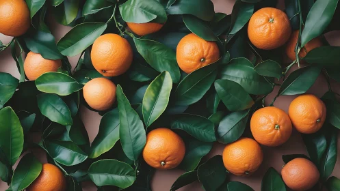 Photorealistic citrus still life with dense foliage patterning.