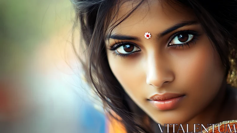 Close-up digital portrait of young woman with bindi.