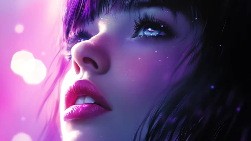 Neon-lit gaze captures a dreamy cosmic reflection at night.
