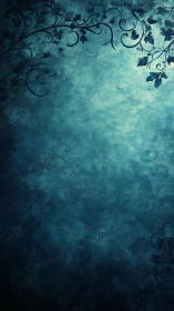 Teal textured background with dark ornamental corner vines