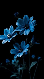 Blue Blooms Dancing in Darkness: Nature's Radiant Beauty