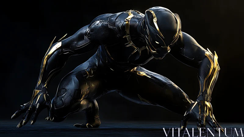 Midnight panther warrior coils in sleek obsidian armor