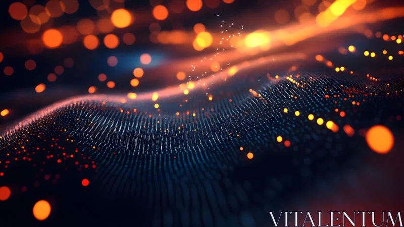 Abstract digital wave of glowing dots in futuristic cyber style.