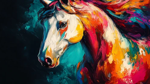 Color-saturated horse portrait in expressive brush strokes.