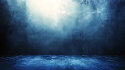 Digital painting of moody blue studio backdrop and floor plane.