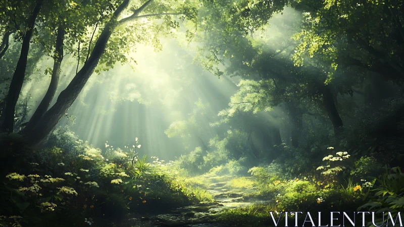Sunlit Forest Dreams: Nature's Golden Sanctuary.