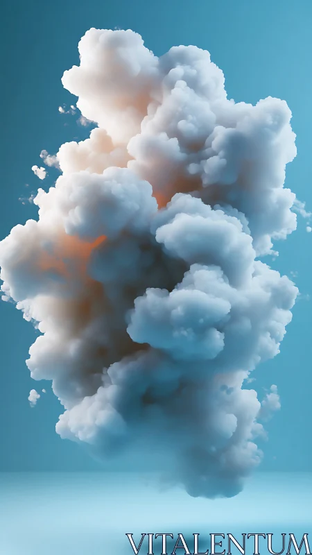 Volumetric white cloud cluster on clean blue background.