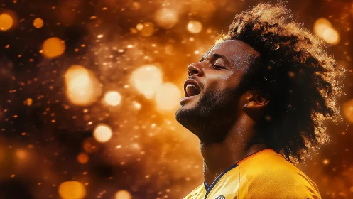 Golden roar of victory under glowing stadium lights.