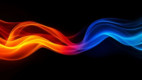 Neon light waves flowing across black background.