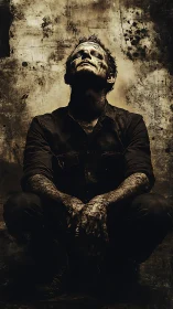 Worn soul in shadowed light finding a quiet resolve.