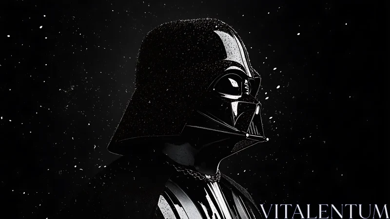 Shadowy helmeted figure gazing into the star-flecked dark.