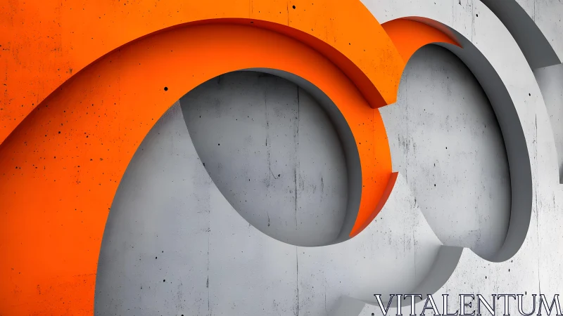 Bold Abstract Orange and Gray 3D Concrete Wall Art Design.