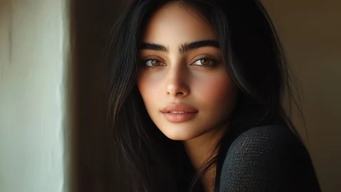 Young woman portrait rendered in soft window side lighting