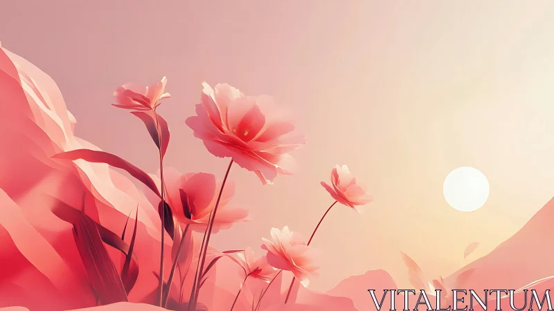 Pink Translucent Flowers with Rising Sun.