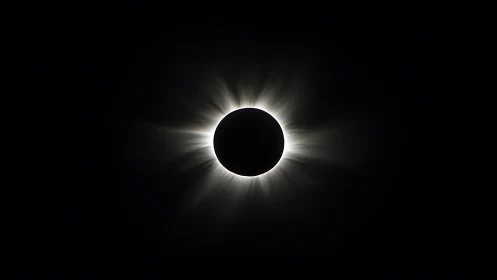 Solar eclipse corona glows in stark, silent cosmic darkness