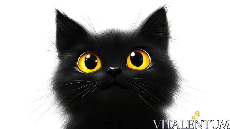 Black cat with yellow eyes rendered in digital style.