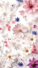 Botanical Flatlay with Pastel Florals and Delicate Arrangements.