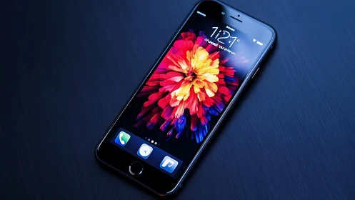 iPhone Lock Screen with Vibrant Flower Wallpaper.