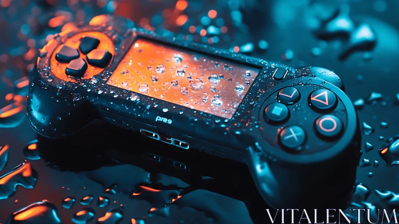 Water-Soaked Gaming Controller Glows With Neon Energy.