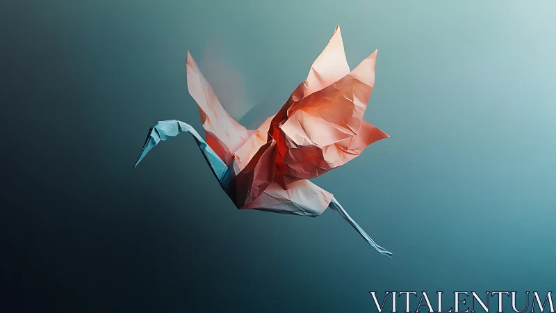 Digitally lit origami bird with gradient atmospheric backdrop.