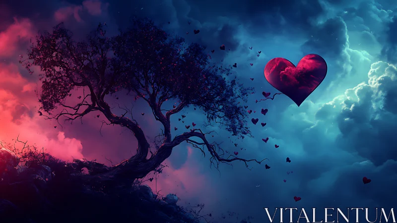 Luminescent Heart Tree: Love Blooms Between Storm and Serenity