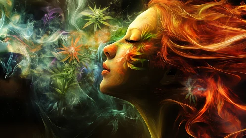 Flaming dreamer inhales galaxies of smoke-born flowers