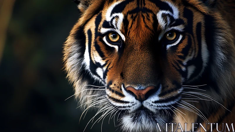 High-contrast tiger portrait with shallow depth and directional rim light